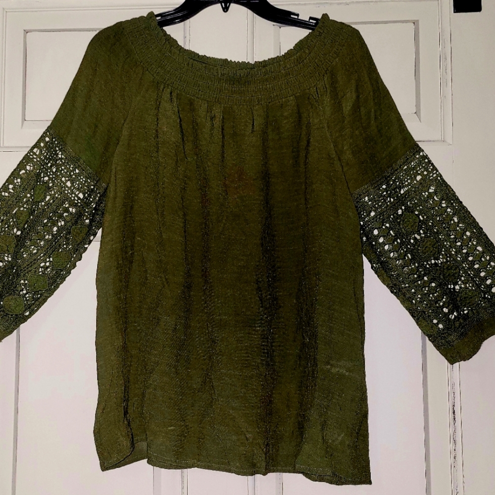 Khaki green off shoulder Top